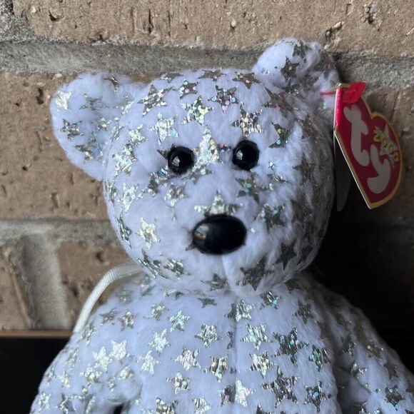 TY Beanie Baby The Beginning White Bear Silver Stars 8.5 Retired Rare Jan 1 2000 - Picture 6 of 16